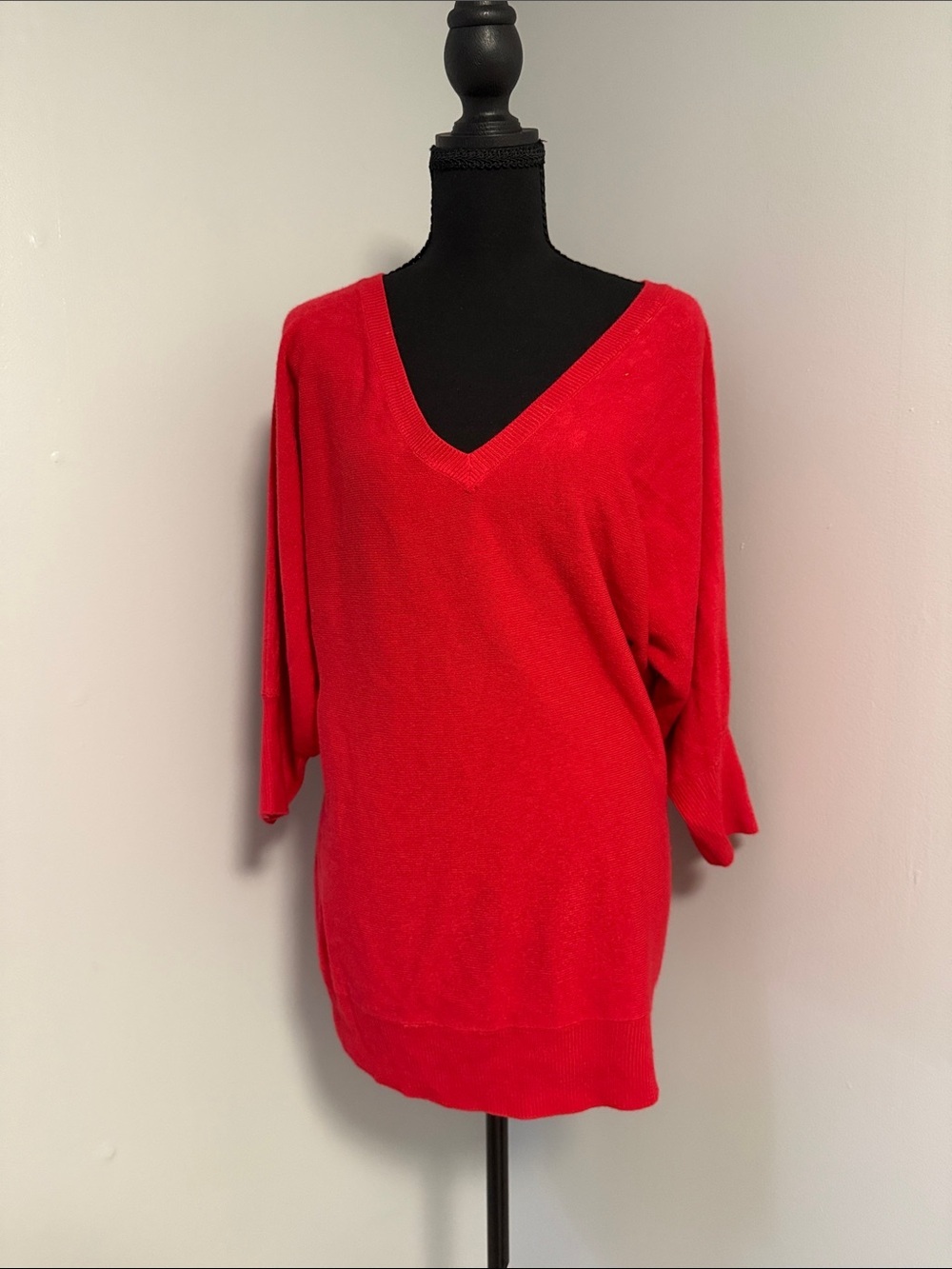 New York & Company Bright Red V-Neck Sweater